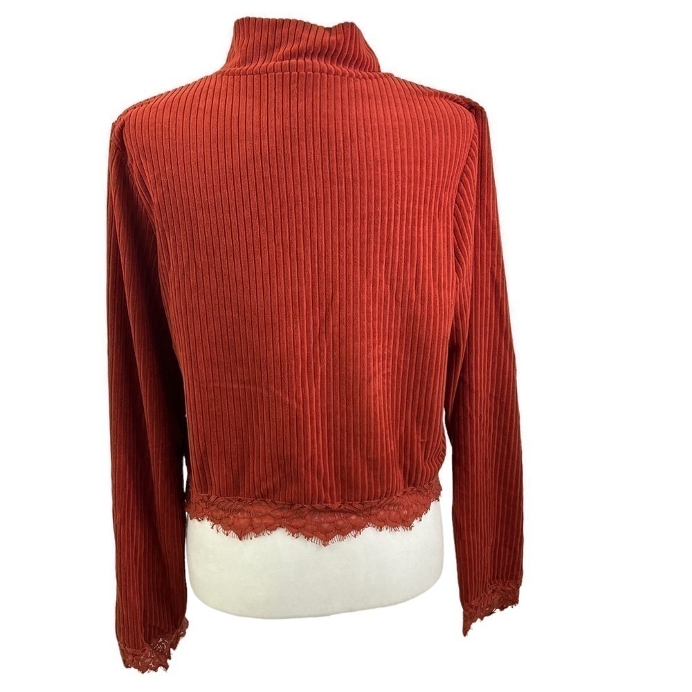 Chocolate Ribbed Lace Mock Neck Top Large - Picture 3 of 13